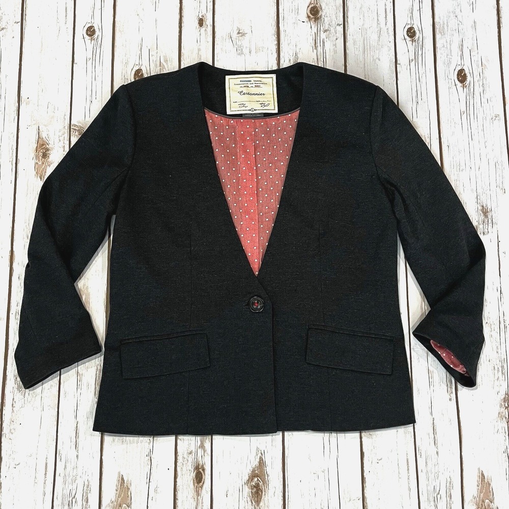 Anthropologie Cartonnier Blazer Jacket Women L Single Button 3/4 Sleeve Career